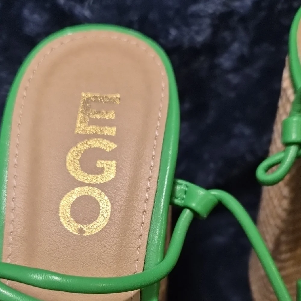 EGO Vibrant Green and Tan Platform Sandals - Picture 2 of 6